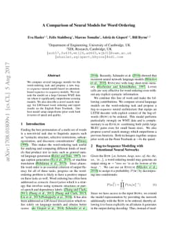A Comparison of Neural Models for Word Ordering