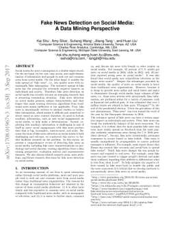 Fake News Detection on Social Media: A Data Mining Perspective