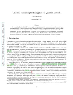 Classical Homomorphic Encryption for Quantum Circuits