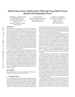 Online Interactive Collaborative Filtering Using Multi-Armed Bandit with
  Dependent Arms
