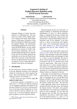 Argument Labeling of Explicit Discourse Relations using LSTM Neural
  Networks