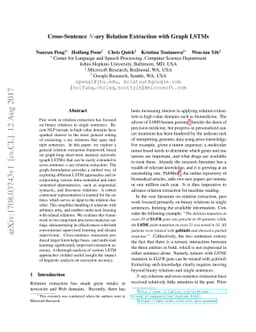 Cross-Sentence N-ary Relation Extraction with Graph LSTMs