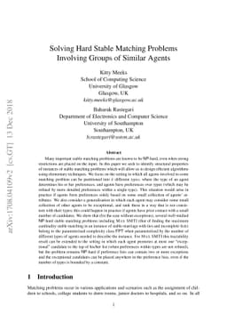 Solving Hard Stable Matching Problems Involving Groups of Similar Agents