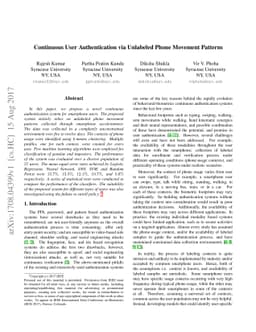 Continuous User Authentication via Unlabeled Phone Movement Patterns