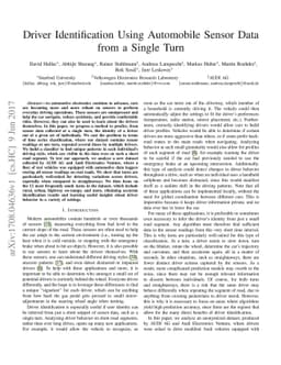 Driver Identification Using Automobile Sensor Data from a Single Turn