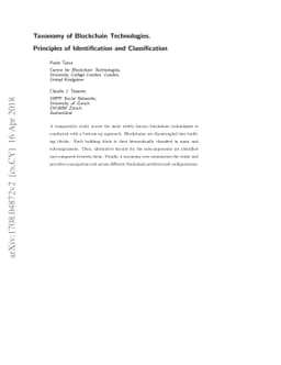 Taxonomy of Blockchain Technologies. Principles of Identification and
  Classification