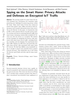 Spying on the Smart Home: Privacy Attacks and Defenses on Encrypted IoT
  Traffic