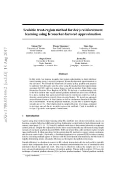 Scalable trust-region method for deep reinforcement learning using
  Kronecker-factored approximation