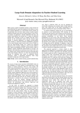 Large-Scale Domain Adaptation via Teacher-Student Learning