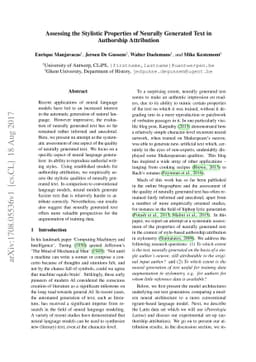 Assessing the Stylistic Properties of Neurally Generated Text in
  Authorship Attribution