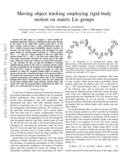 Moving object tracking employing rigid body motion on matrix Lie groups