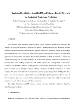 Applying Deep Bidirectional LSTM and Mixture Density Network for
  Basketball Trajectory Prediction