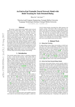 An End-to-End Trainable Neural Network Model with Belief Tracking for
  Task-Oriented Dialog