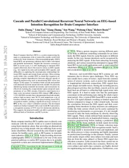 Cascade and Parallel Convolutional Recurrent Neural Networks on
  EEG-based Intention Recognition for Brain Computer Interface