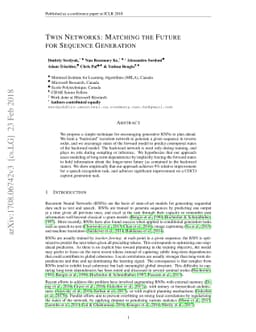 Twin Networks: Matching the Future for Sequence Generation