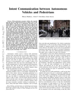 Intent Communication between Autonomous Vehicles and Pedestrians