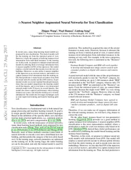 $k$-Nearest Neighbor Augmented Neural Networks for Text Classification