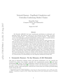 Network Essence: PageRank Completion and Centrality-Conforming Markov
  Chains