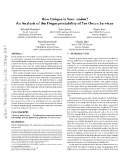 How Unique is Your .onion? An Analysis of the Fingerprintability of Tor
  Onion Services