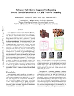 Subspace Selection to Suppress Confounding Source Domain Information in
  AAM Transfer Learning