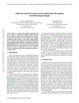 Multi-task Neural Networks for Personalized Pain Recognition from
  Physiological Signals