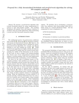 Proposal for a fully decentralized blockchain and proof-of-work
  algorithm for solving NP-complete problems