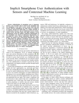 Implicit Smartphone User Authentication with Sensors and Contextual
  Machine Learning