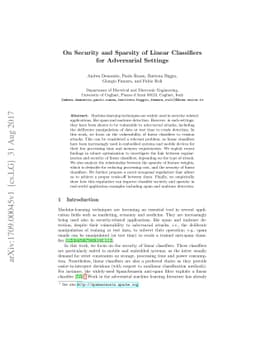 On Security and Sparsity of Linear Classifiers for Adversarial Settings