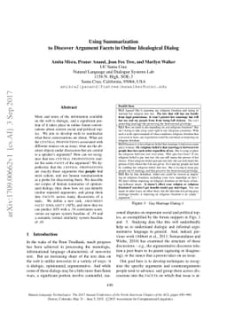 Using Summarization to Discover Argument Facets in Online Ideological
  Dialog