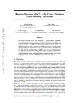 Random Subspace with Trees for Feature Selection Under Memory
  Constraints