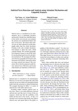 Satirical News Detection and Analysis using Attention Mechanism and
  Linguistic Features