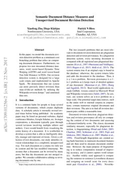 Semantic Document Distance Measures and Unsupervised Document Revision
  Detection