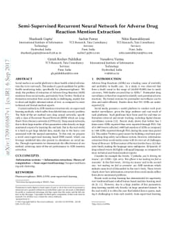 Semi-Supervised Recurrent Neural Network for Adverse Drug Reaction
  Mention Extraction