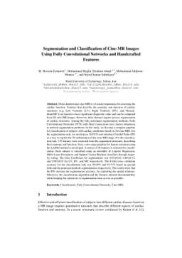 Segmentation and Classification of Cine-MR Images Using Fully
  Convolutional Networks and Handcrafted Features