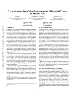Privacy Loss in Apple's Implementation of Differential Privacy on MacOS
  10.12