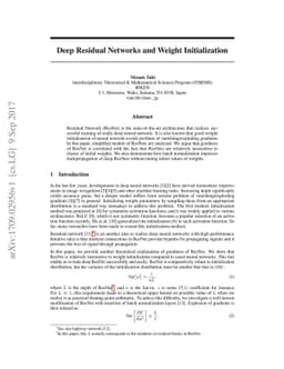 Deep Residual Networks and Weight Initialization