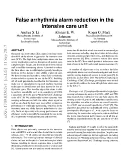 False arrhythmia alarm reduction in the intensive care unit