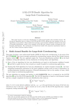 A KL-LUCB Bandit Algorithm for Large-Scale Crowdsourcing