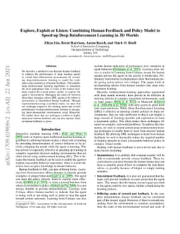 Explore, Exploit or Listen: Combining Human Feedback and Policy Model to
  Speed up Deep Reinforcement Learning in 3D Worlds