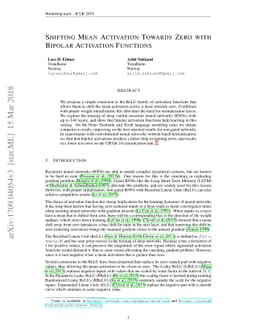Shifting Mean Activation Towards Zero with Bipolar Activation Functions