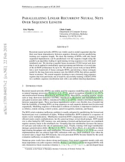 Parallelizing Linear Recurrent Neural Nets Over Sequence Length