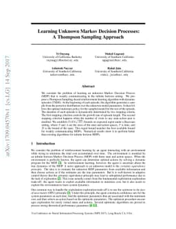 Learning Unknown Markov Decision Processes: A Thompson Sampling Approach