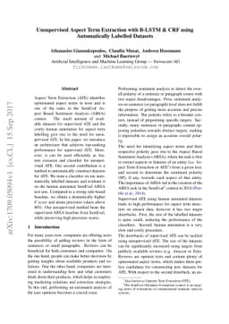 Unsupervised Aspect Term Extraction with B-LSTM & CRF using
  Automatically Labelled Datasets