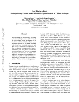 And That's A Fact: Distinguishing Factual and Emotional Argumentation in
  Online Dialogue