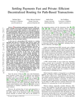 Settling Payments Fast and Private: Efficient Decentralized Routing for
  Path-Based Transactions