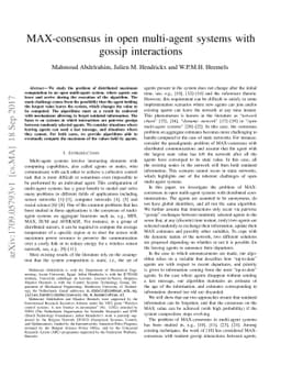 MAX-consensus in open multi-agent systems with gossip interactions