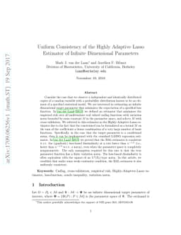 Uniform Consistency of the Highly Adaptive Lasso Estimator of Infinite
  Dimensional Parameters
