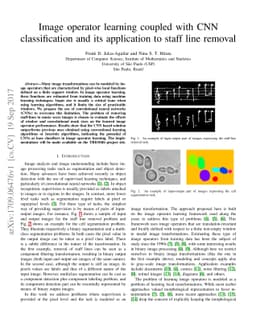 Image operator learning coupled with CNN classification and its
  application to staff line removal