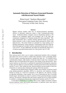 Automatic Detection of Malware-Generated Domains with Recurrent Neural
  Models