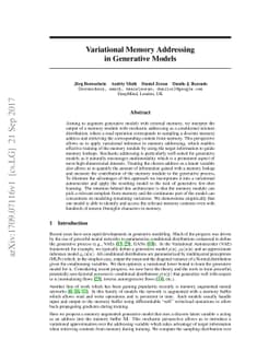 Variational Memory Addressing in Generative Models